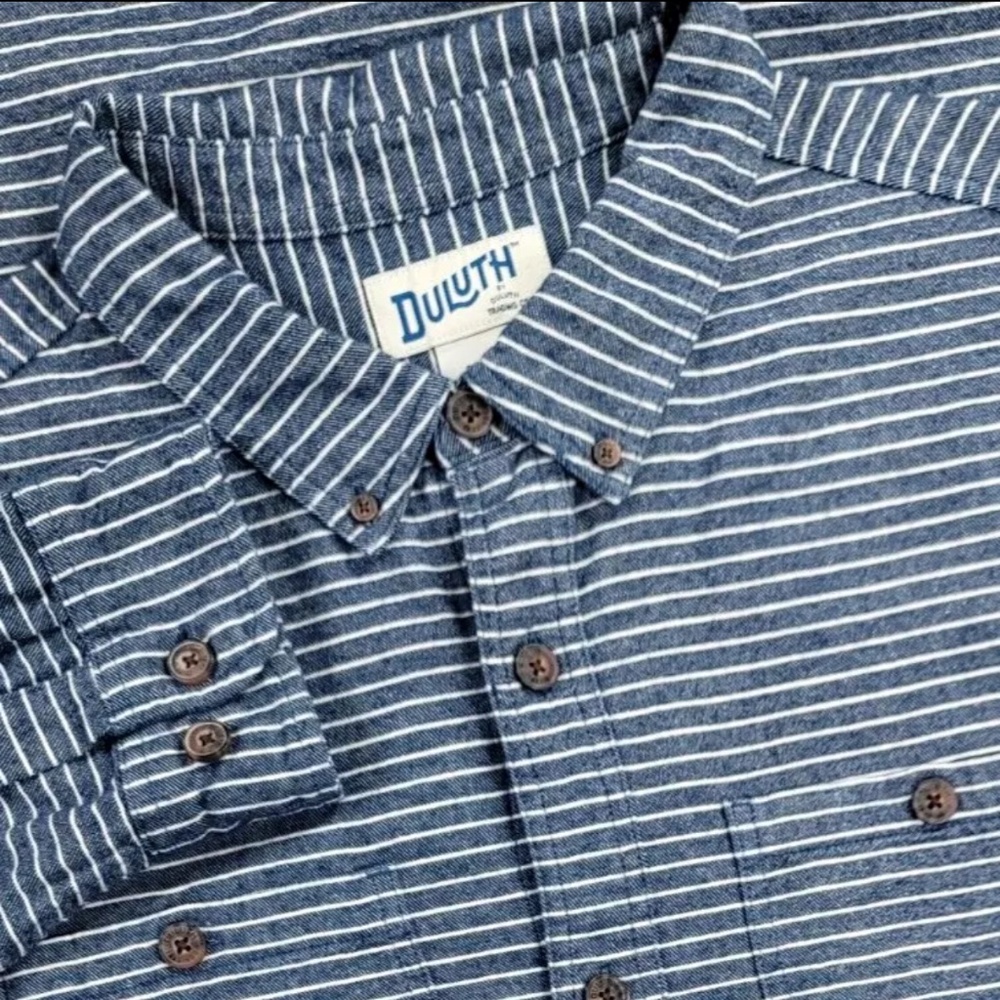 Duluth Trading Free Swingin Flannel Relaxed Fit Shirt Blue Stripe Men’s Medium